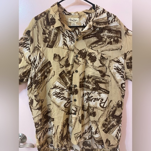 Mens Panama Jack Rayon Hawaiian Printed Shirt Brown Short Sleeve Button Up Sz XL